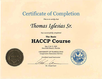 Tom Sr. Basic HACCP Certificate
